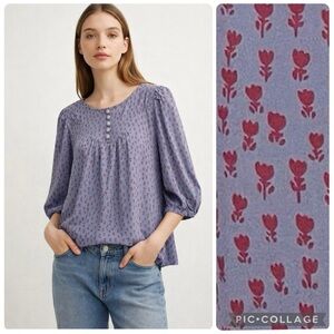 Marc Jacobs Vintage 100% Silk Blouse 6 Floral Tulip Print Puff Sleeve Coquette
